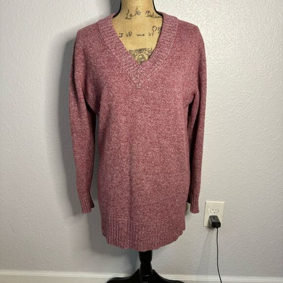 Athleta sz S Wine Red Vital V-Neck Tunic Sweater Cashmere Wool Lounge Oversized - Picture 2 of 12